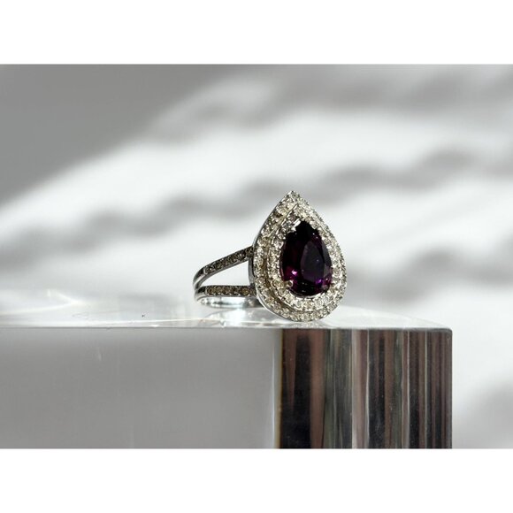 Amethyst Teardrop Semi-Precious Gemstone 925 Sterling Silver Vintage Ring - sz 8 - Picture 2 of 14